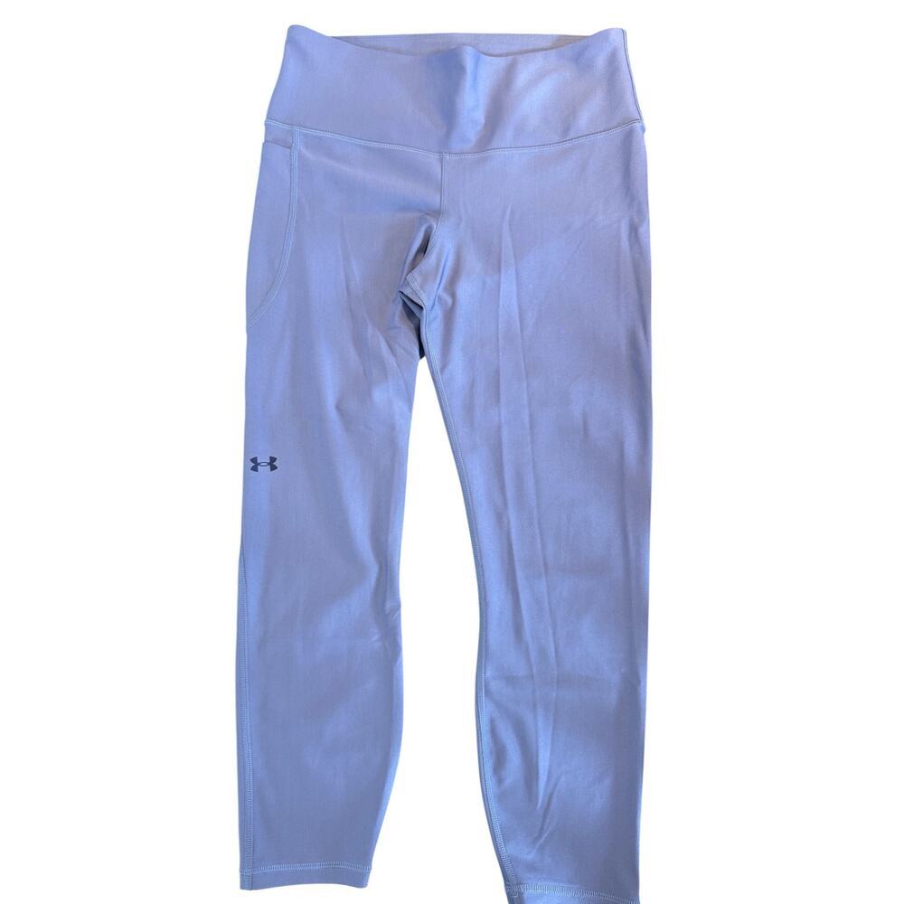 Under Armour Sz L Compression Heatgear Pastel Purple Pocket Capri Leggings | EUC